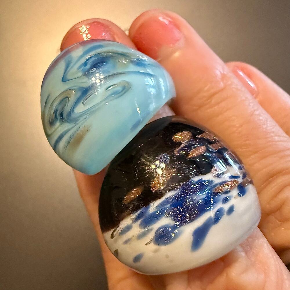 Pair of Colorful Handcrafted Lampwork Bubble Rings Size 7.5